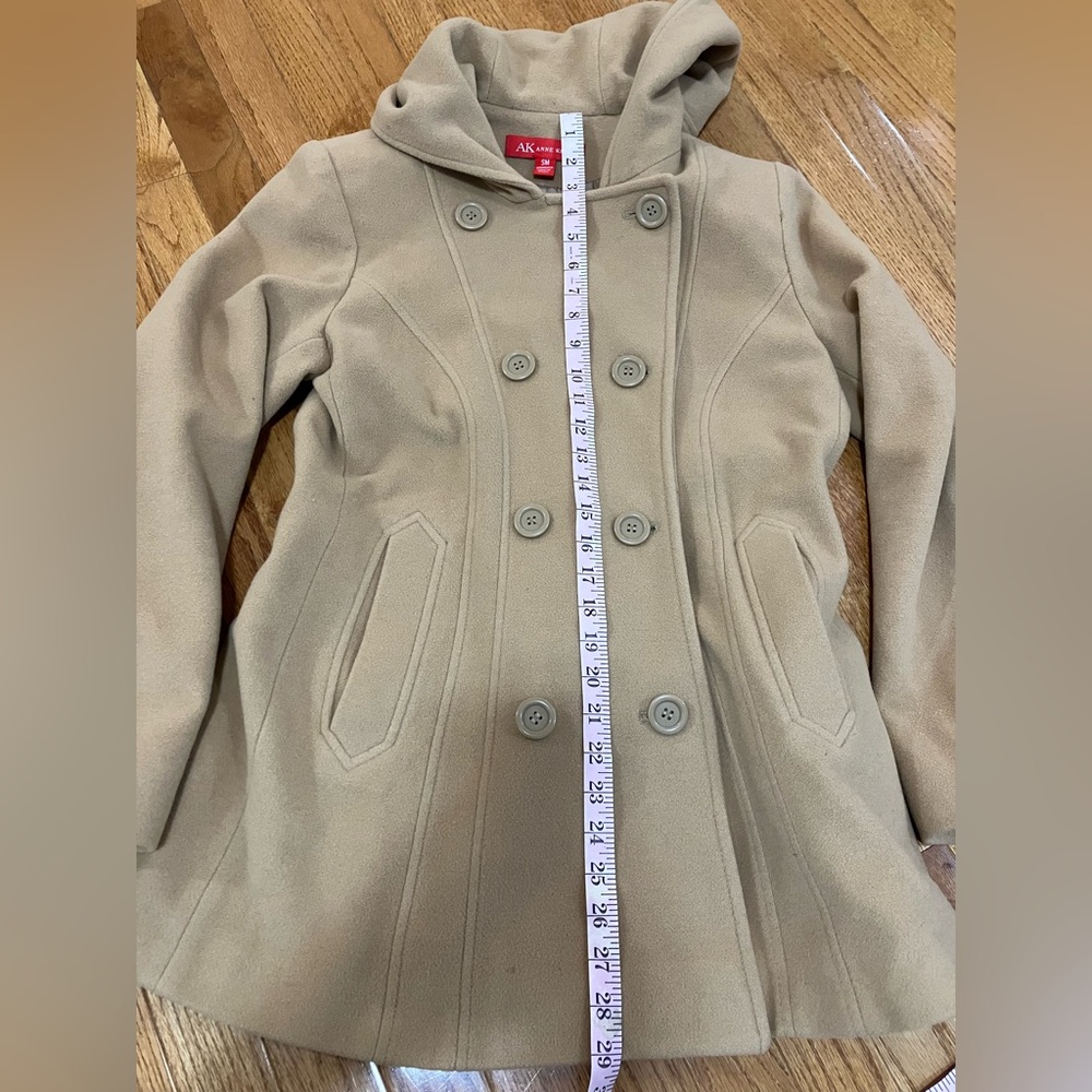 Anne Klein Wool Blend Double-Breasted Hooded Coat | Size Small | Camel Tan - Picture 7 of 9